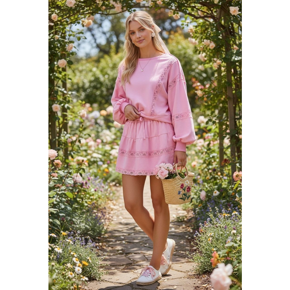 Mainstrip| Pink Coquette Skort Set Balloon Sleeve|  2 Piece Set| SML